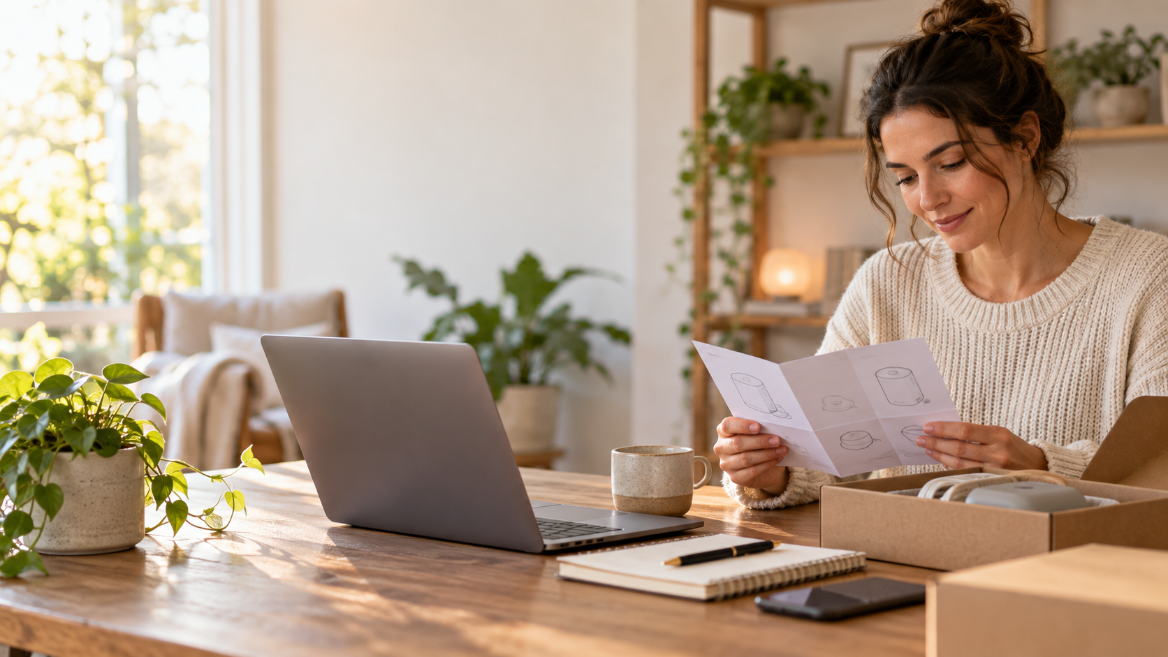 Merchant confidently managing an online business