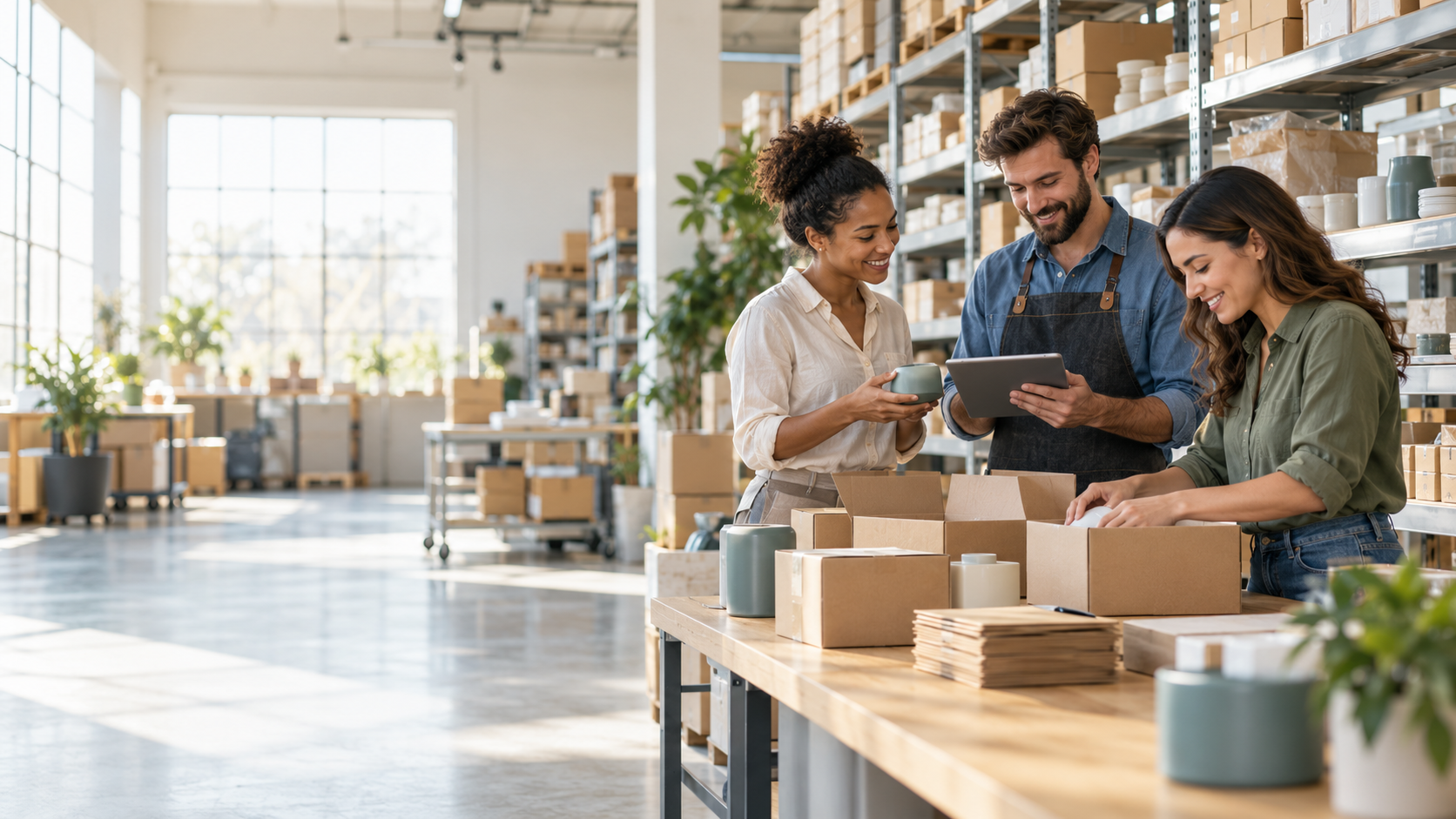 Supplier team preparing products for multi-channel distribution
